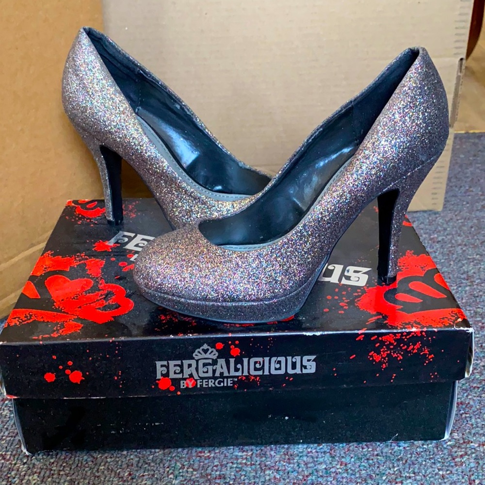 FERGALICIOUS glittery silver heels